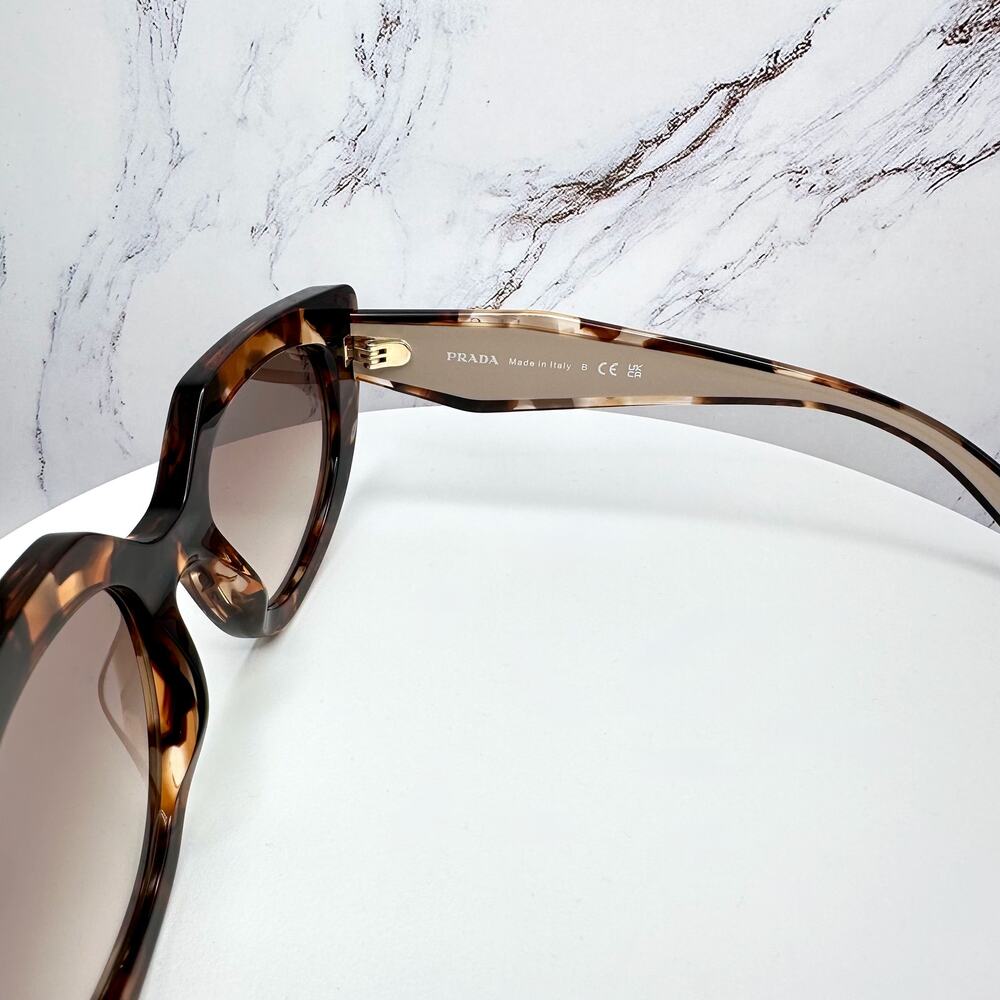 NEW PRADA Sunglasses Brown Tortoise Caramel Gold Symbole Oval Cat Eye Womens - Picture 11 of 16